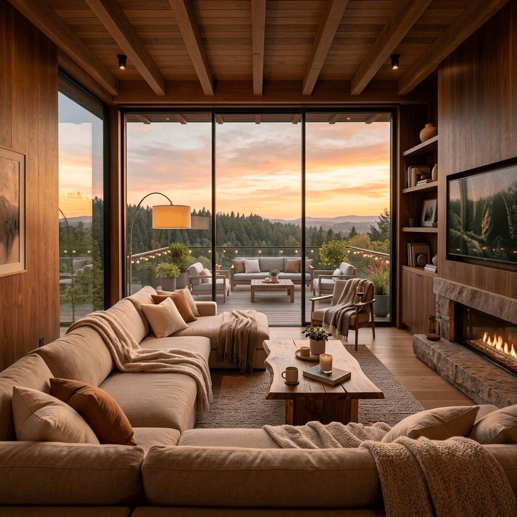 Warm Wood-Paneled Luxury Lounge