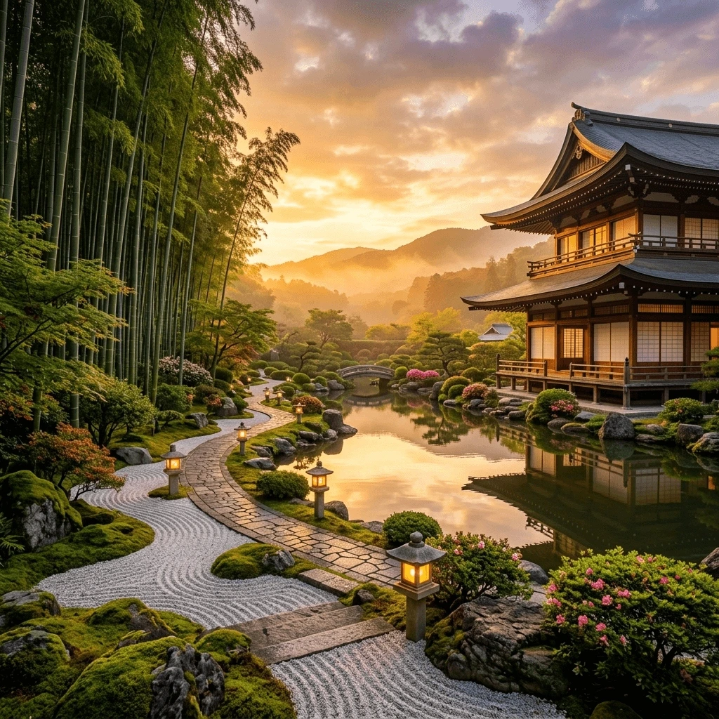 Japanese Zen Garden & Serene Pathways
